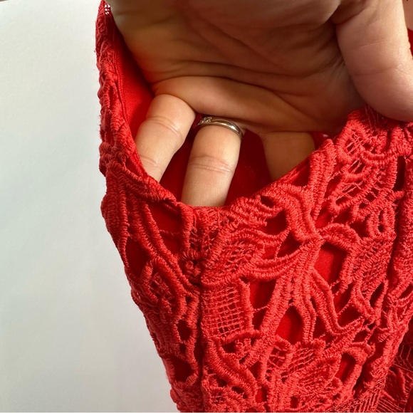 ASTR Red Orange Ladder Detail Crochet Lace Lined Sleeveless Mini Dress Womens XS - Picture 8 of 16